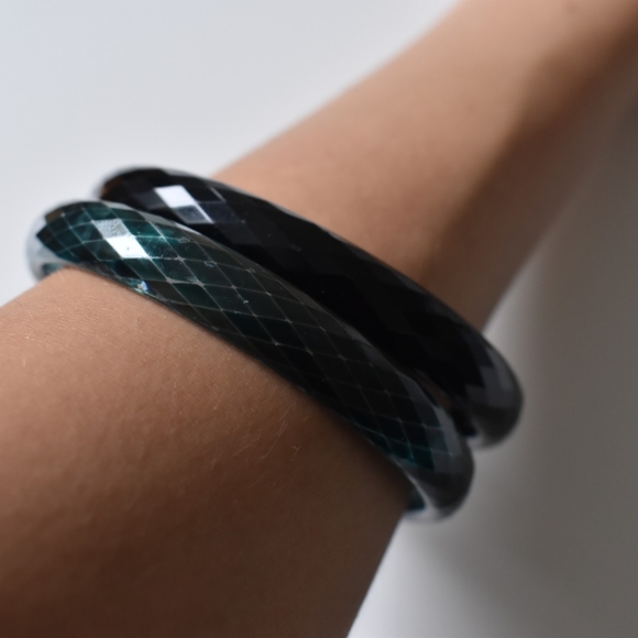 Translucent Plastic Teal and Black Matching Bangles (set of 2) - Picture 2 of 4